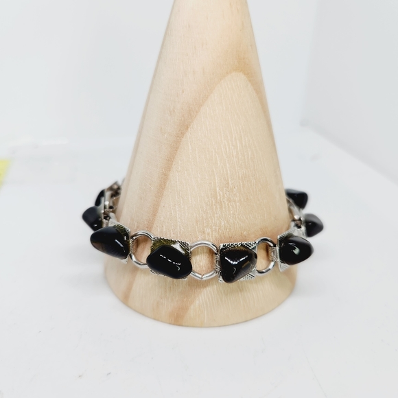 Vintage Polished Smokey Quartz Gemstone Handmade  Silver Tone Tennis Bracelet - Picture 3 of 7